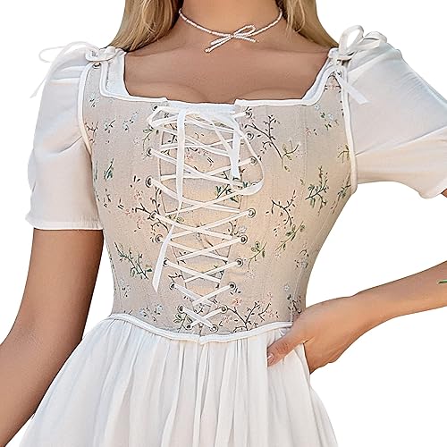 Alivila.Y Fashion Womens Sexy Vintage 1920s Renaissance Lace Trim Corset Bustier - Medium - Cream Lace