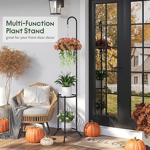 Miniatura 6 de Soporte para plantas colgantes de 2 niveles, estante de metal resistente para plantas que ahorra espacio para múltiples macetas, organizador alto de