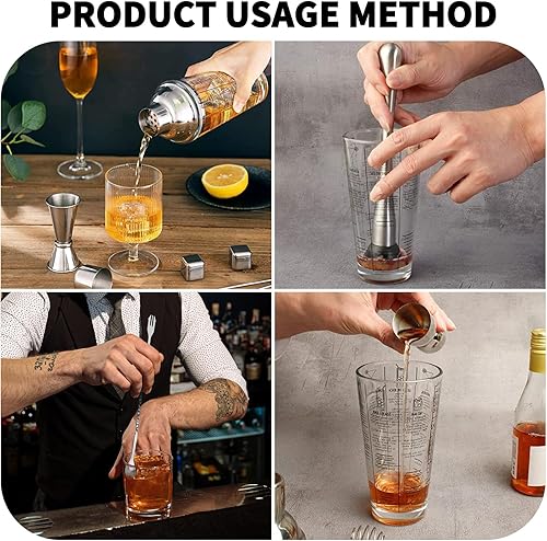 Miniatura 2 de Coctelera de vidrio de acero inoxidable con tapa a prueba de fugas Boston Shaker Martini Shaker Kit de camarero principiante con jigger de 14 oz