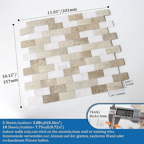 Miniatura 5 de M MOFIT Azulejos de azulejos en muro con aspecto de piedra para cocina, impermeables, azulejos autoadhesivos, paneles de pared, azulejos de mosaico