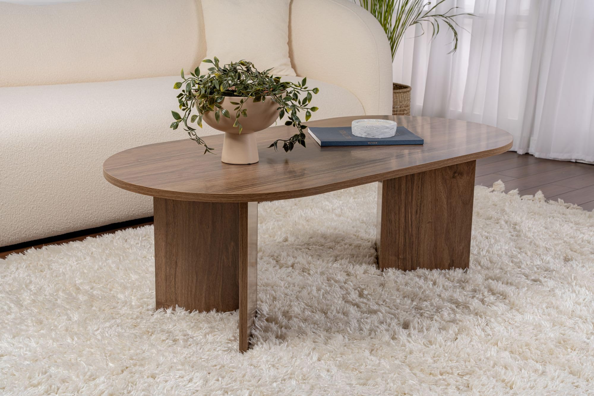 Table à Café Design Travertine - 119x60x39,8 Cm - Mélamine 18 Mm - Pour Salon Moderne