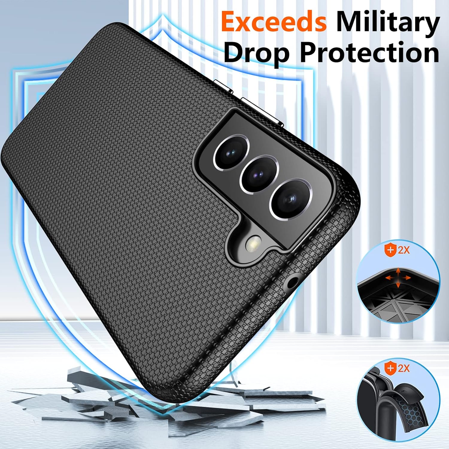 Temdan for Samsung Galaxy S22 Case,Dual Layer Protective with [2 Pack Tempered Glass Screen Protector] Heavy Duty Drop Protection Shockproof Phone Case for Samsung S22 5G 6.1 inch (Black)
