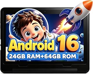 URAO Kids Tablet, Android 16 Tablet for Kids 10 inch with Case, 24GB RAM 64GB ROM 1TB TF Card Expandable for Toddler Children, Parental Control, Dual Camera, WiFi,Gift