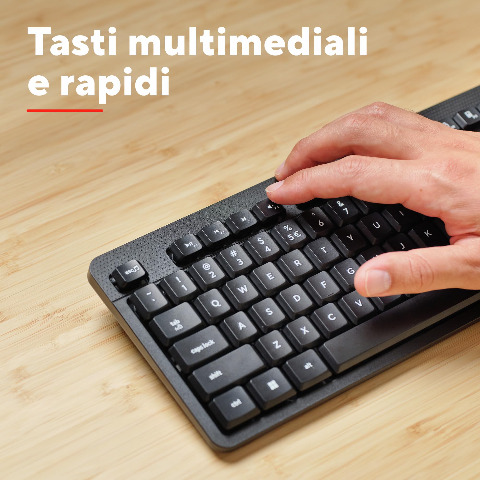 Trust Ody II Tastiera Wireless Silenziosa Layout Italiano QWERTY, Resistente agli Schizzi, Ricevitore USB 2.4GHz, Nero