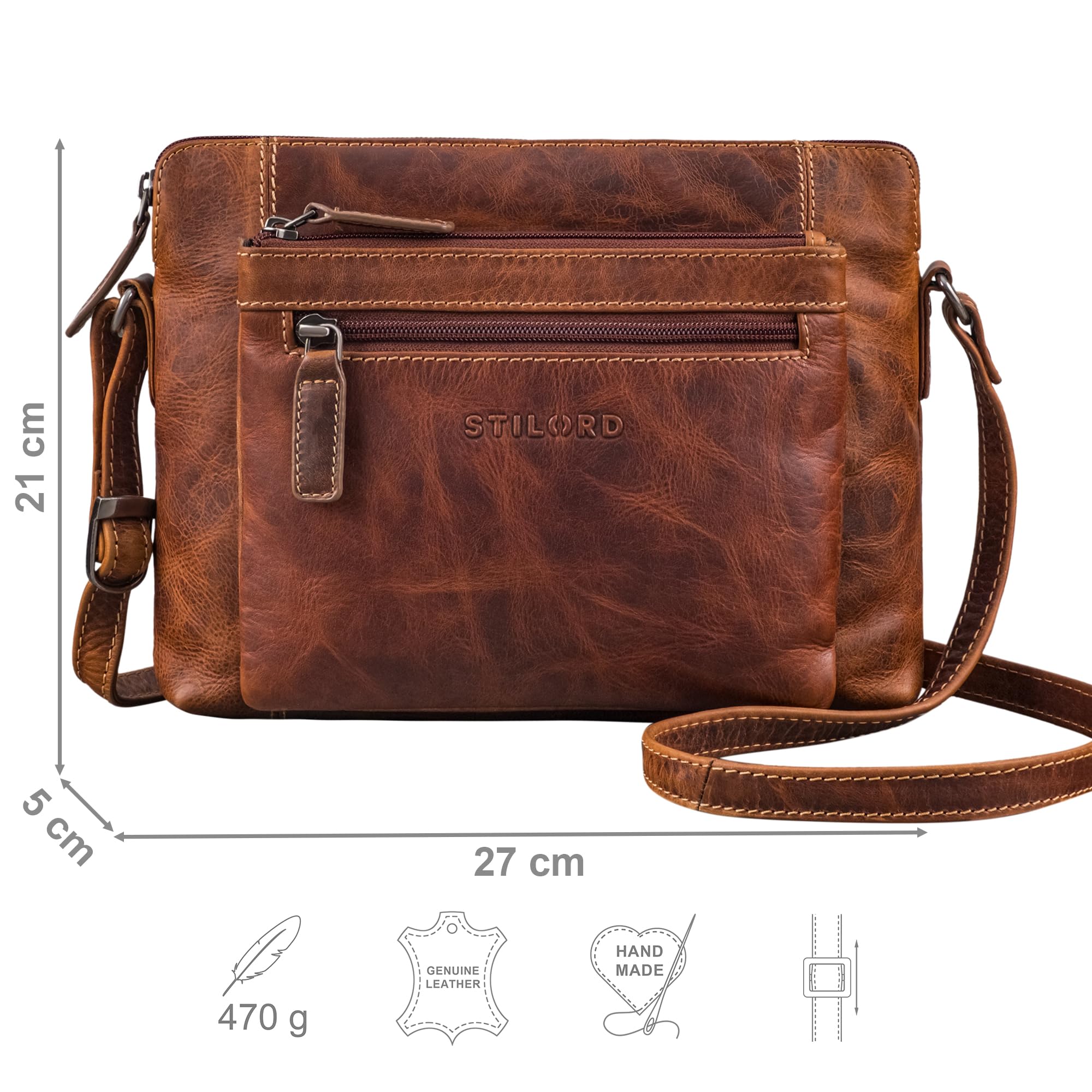 STILORD "Verdelio Moderno Bolso de Hombro de Cuero de las Señoras Pequeñas - Ideal como Bolsa Messenger de las Señoras - Bolso de las Mujeres la Tableta 10 Pulgadas Color:salerno - marrón