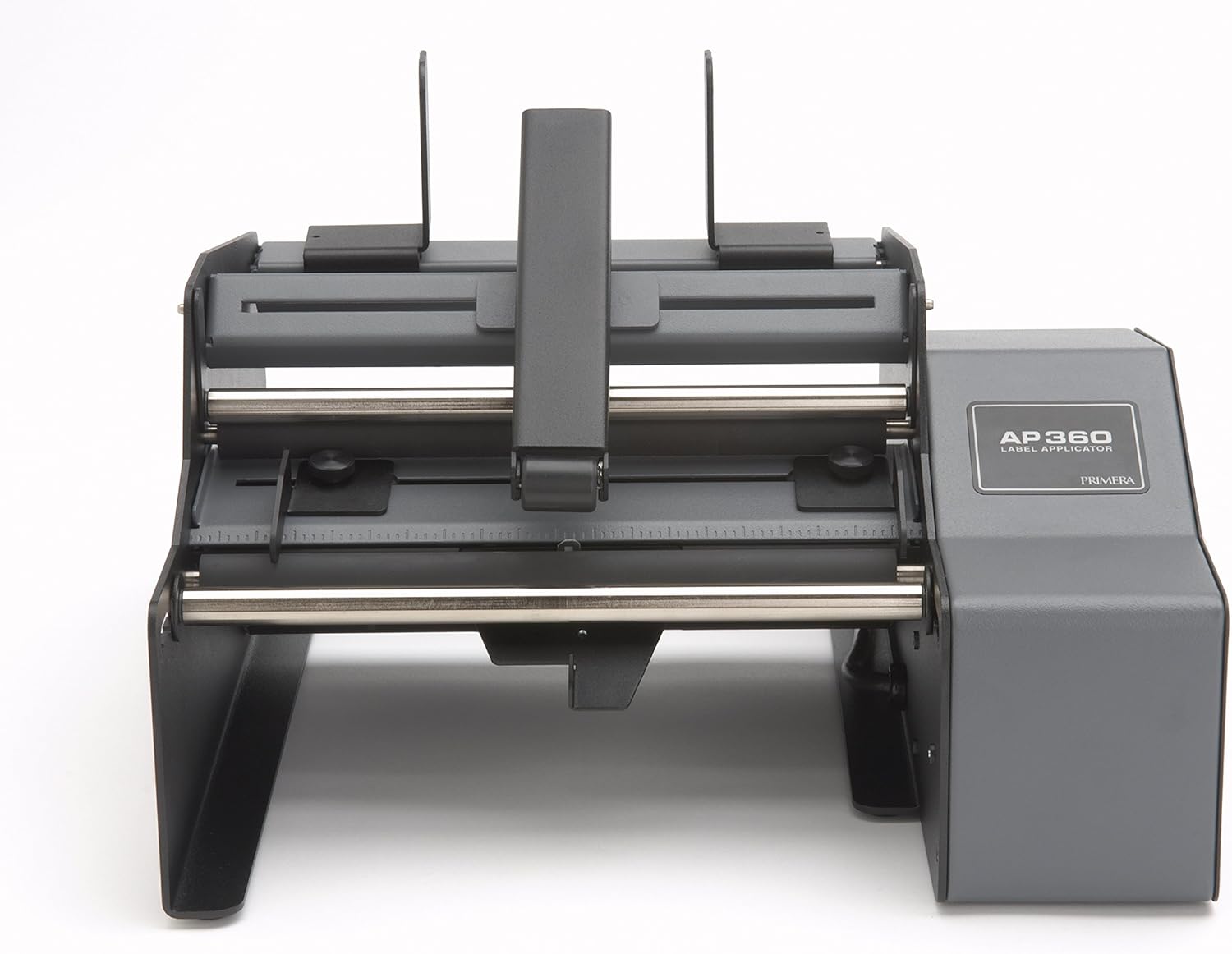 ടോപ്പ് ഡൗൺ view of the Primera AP360 Label Applicator, showing the label roll and rollers.