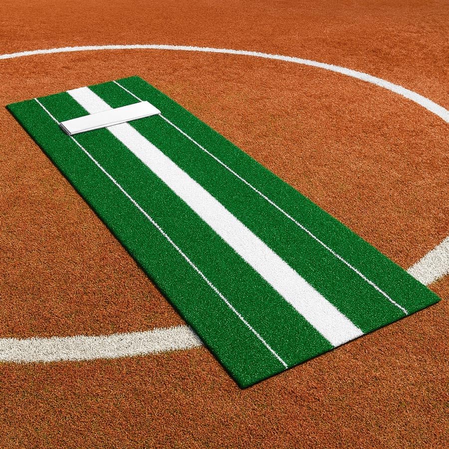 FORZA Full Size Softball Pitching Mat [10ft x 3ft] | Artificial Turf Pitching Mat with Regulation Pitching Rubber & Power Stride Line