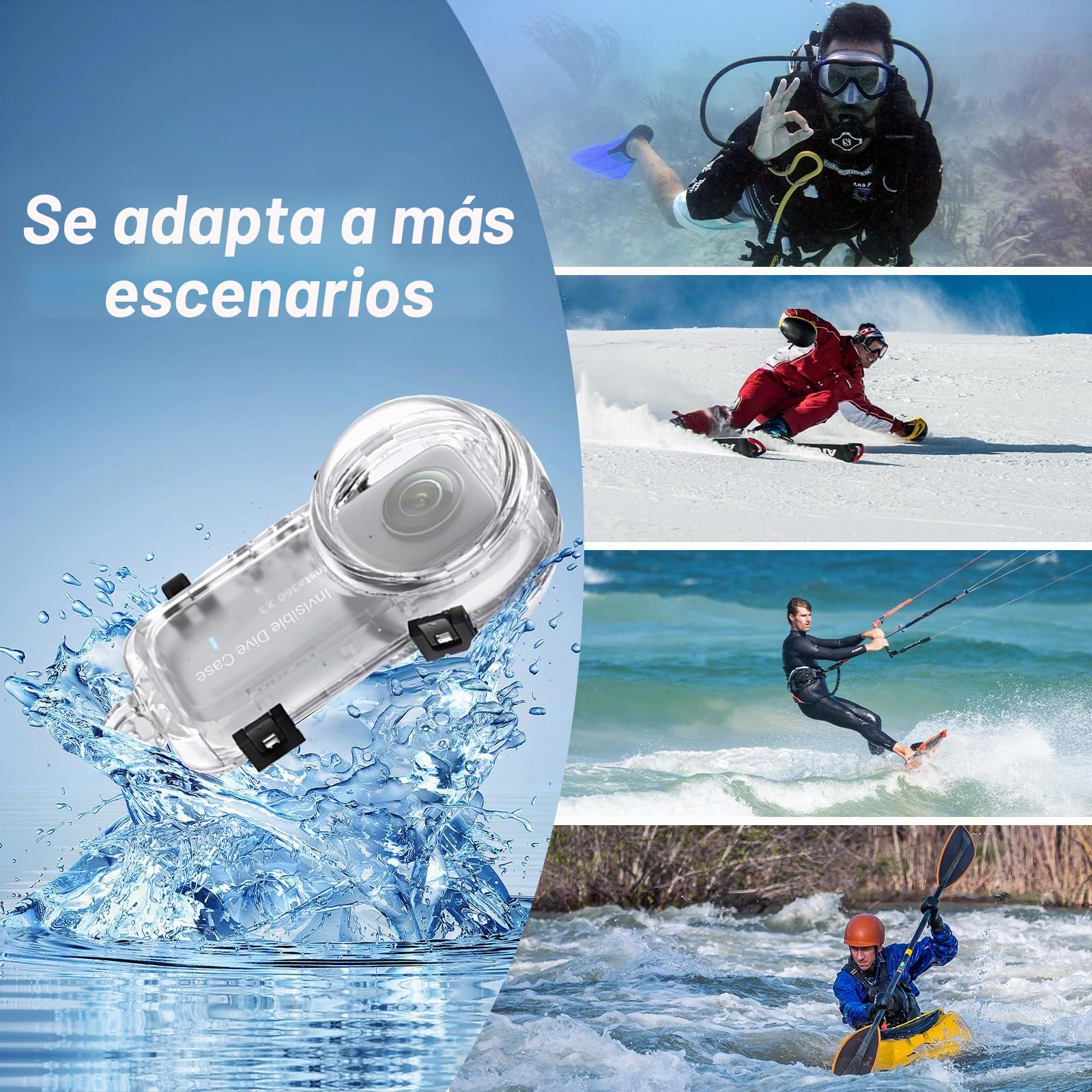 Insta 360 X3 - Funda de buceo invisible, carcasa de prevención de salpicaduras impermeable hasta 50 m (164 pies) para buceo subacuático Insta360 X3 con accesorios de soporte