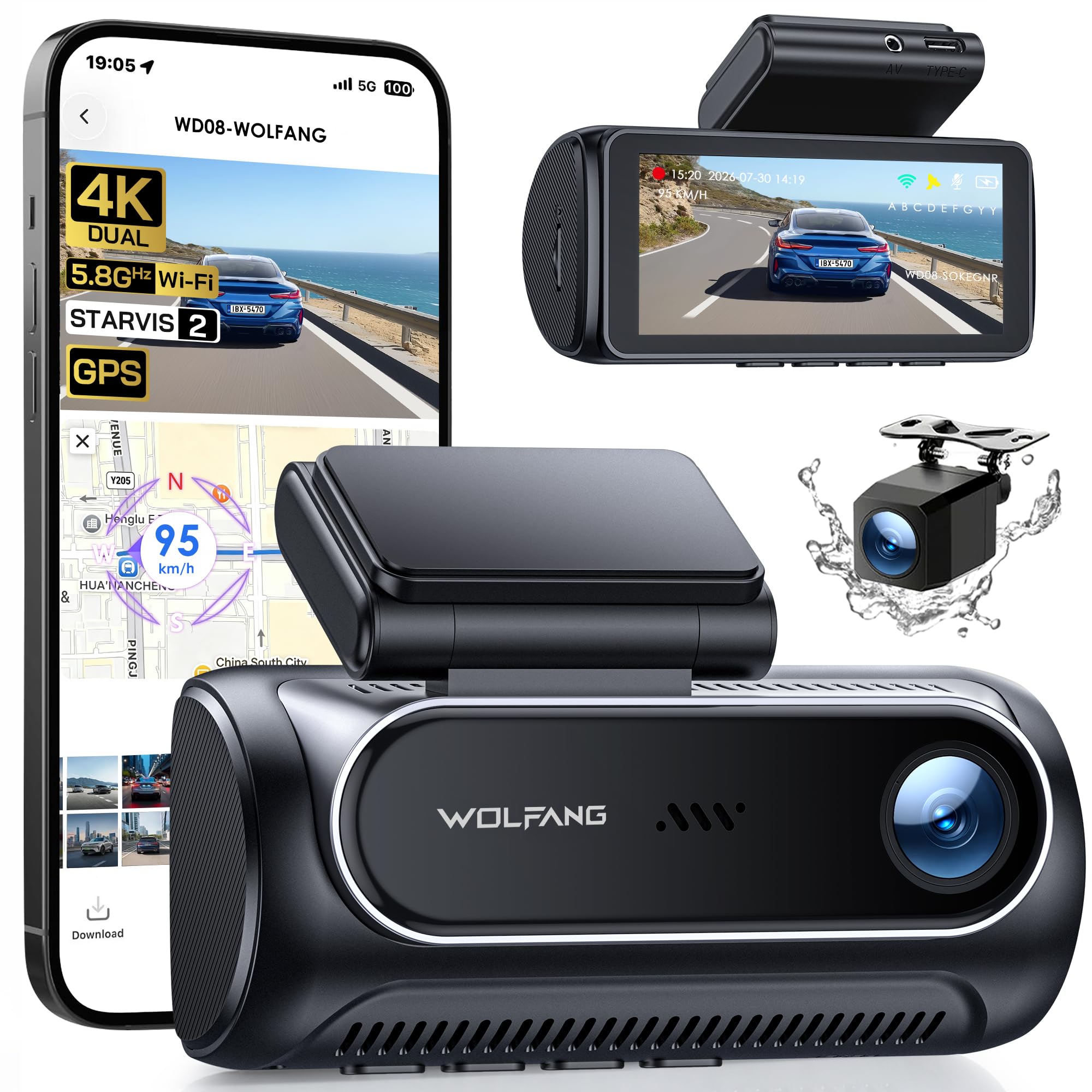 WOLFANG Dash Cam Auto 4K · Doppia Telecamera WiFi per Auto — immagine 10 di 11