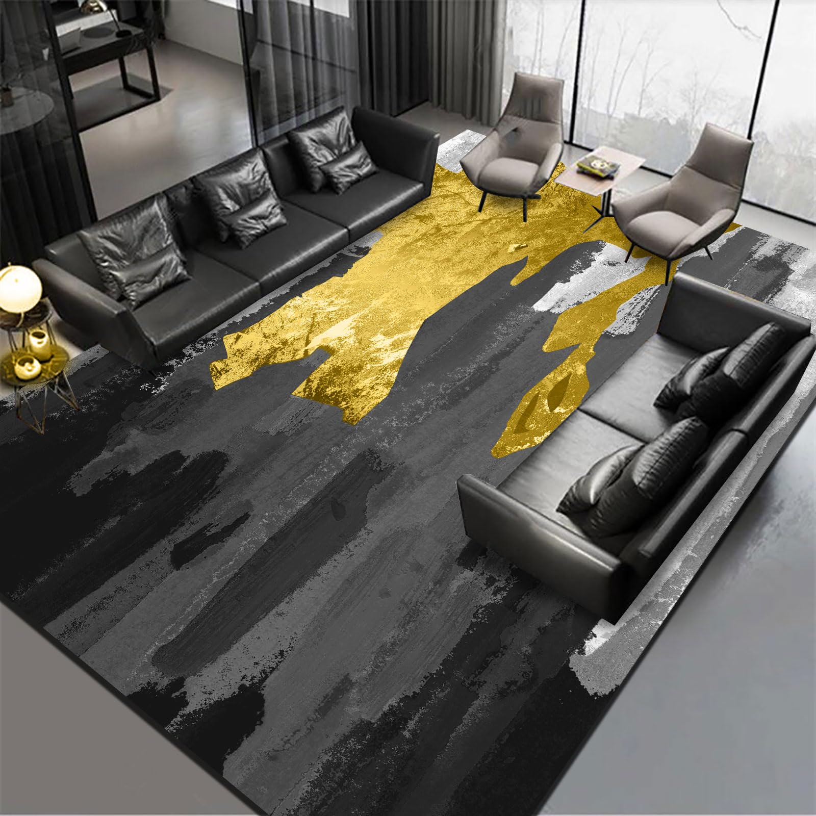 Tapis abstract gold gray black white grand format 200 x 290 cm