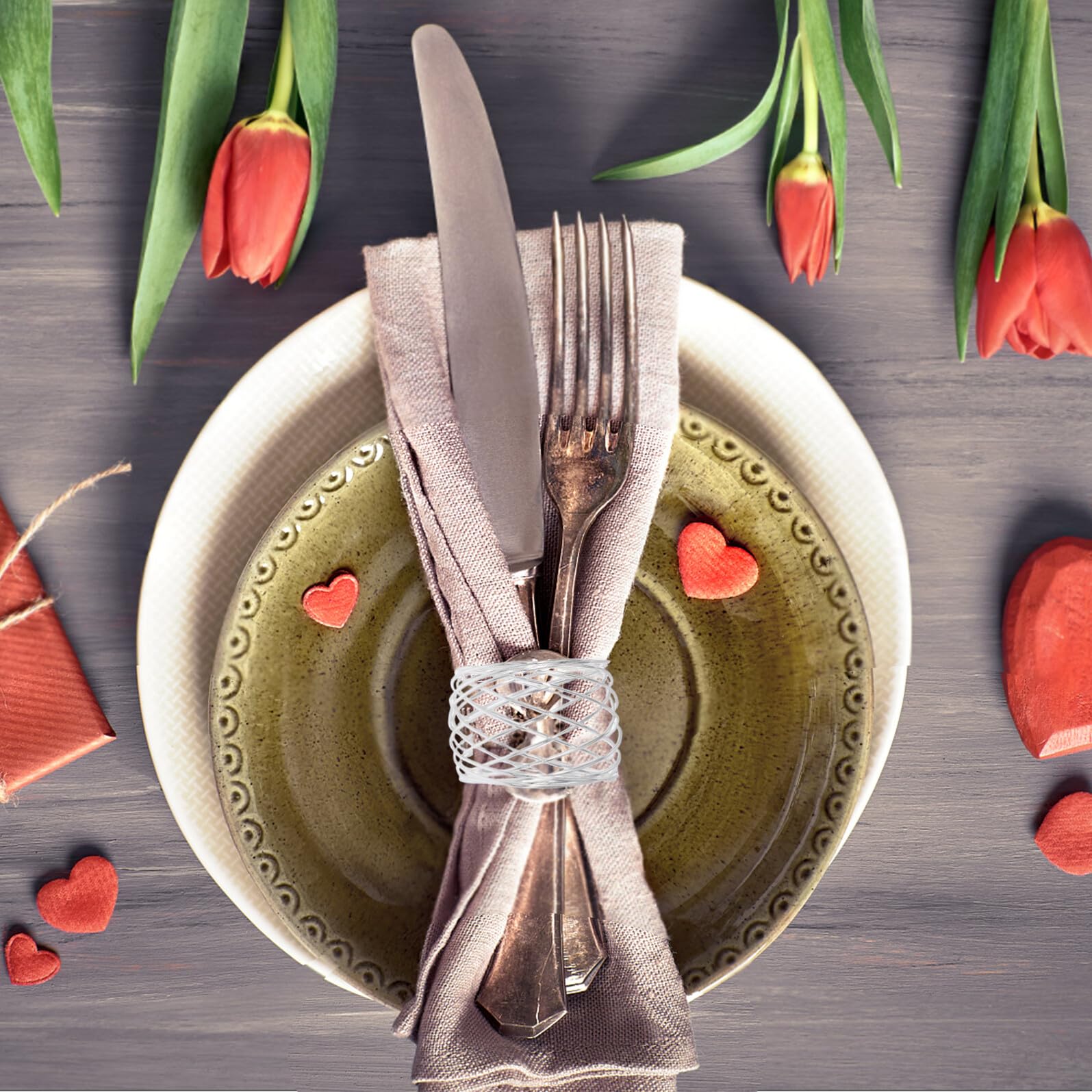 6 Stück Metall Serviettenringe Verdrehter Draht Mesh Design Langlebig Tischdekoration für Dinner Party Hochzeit Thanksgiving Weihnachten Festliche Serviettenschnallen