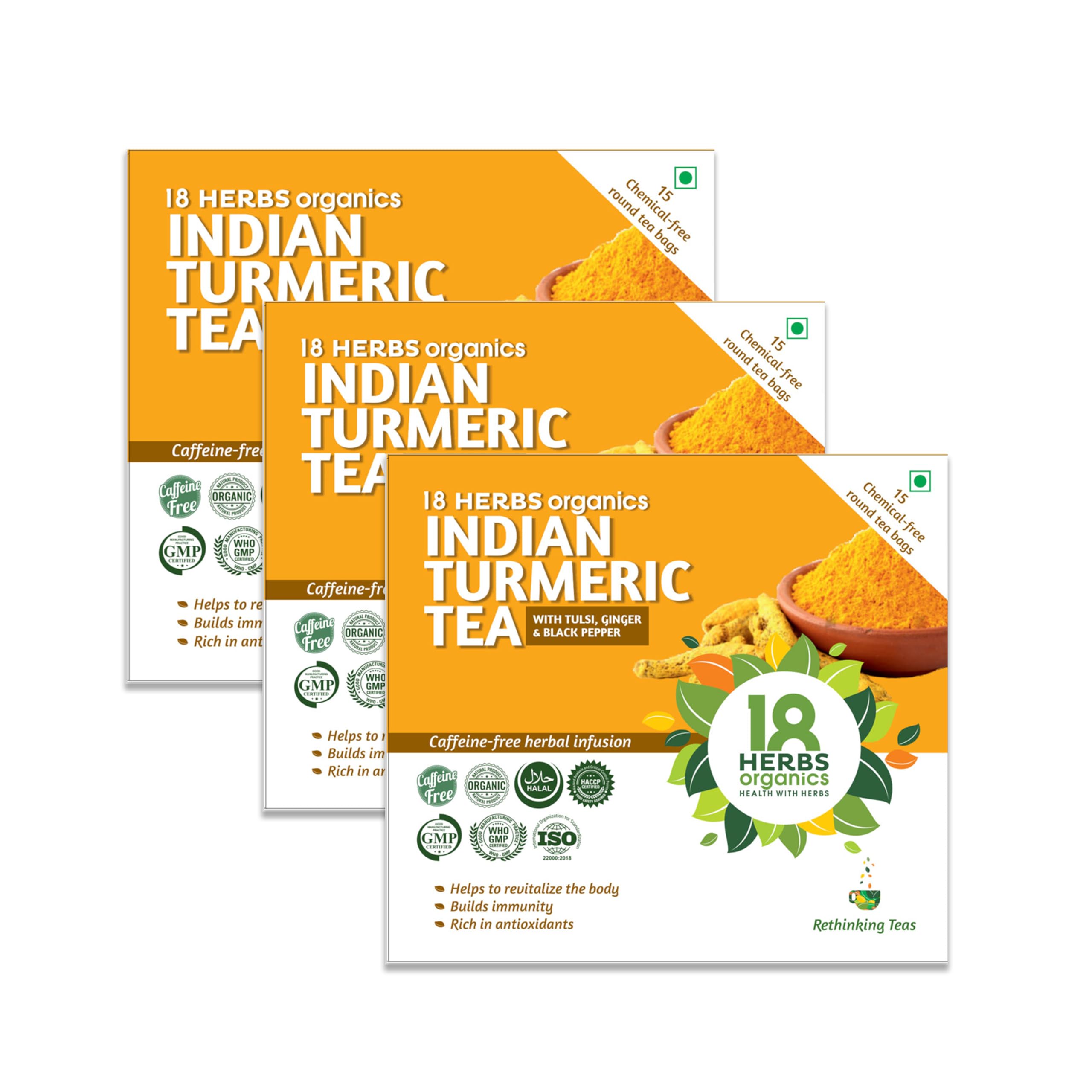 18 Herbs Organics Health With Herbs Indian Turmeric Tea (15 Tea Bags Pack of 3) Herbal Tea For Immunity With Zero Preservative - Chemical Free Unique Round Immunity Tea Bags (B08Y6QG252) Amazon Price History, Amazon Price Tracker
