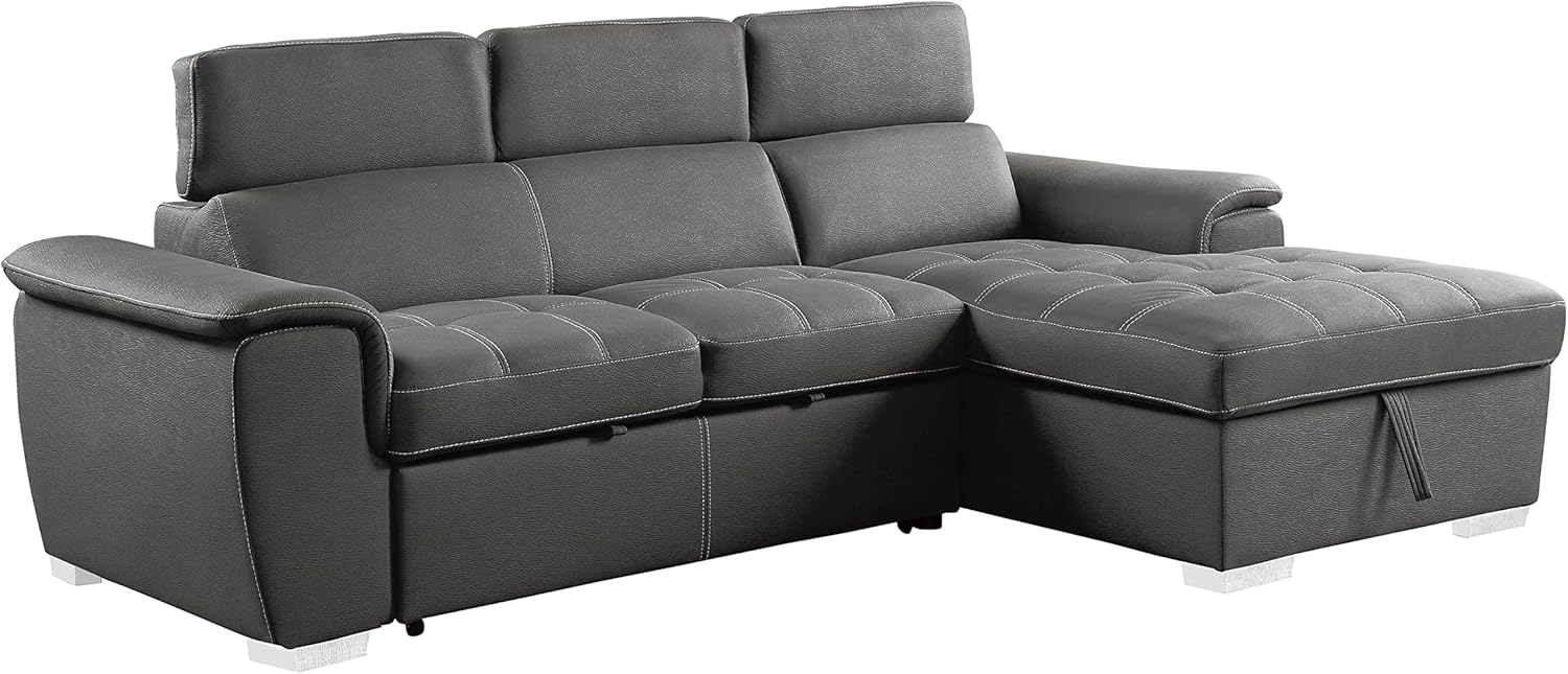 Lexicon Cheyenne Convertible Sectional Sofa Sleeper, Right Chaise, Gray