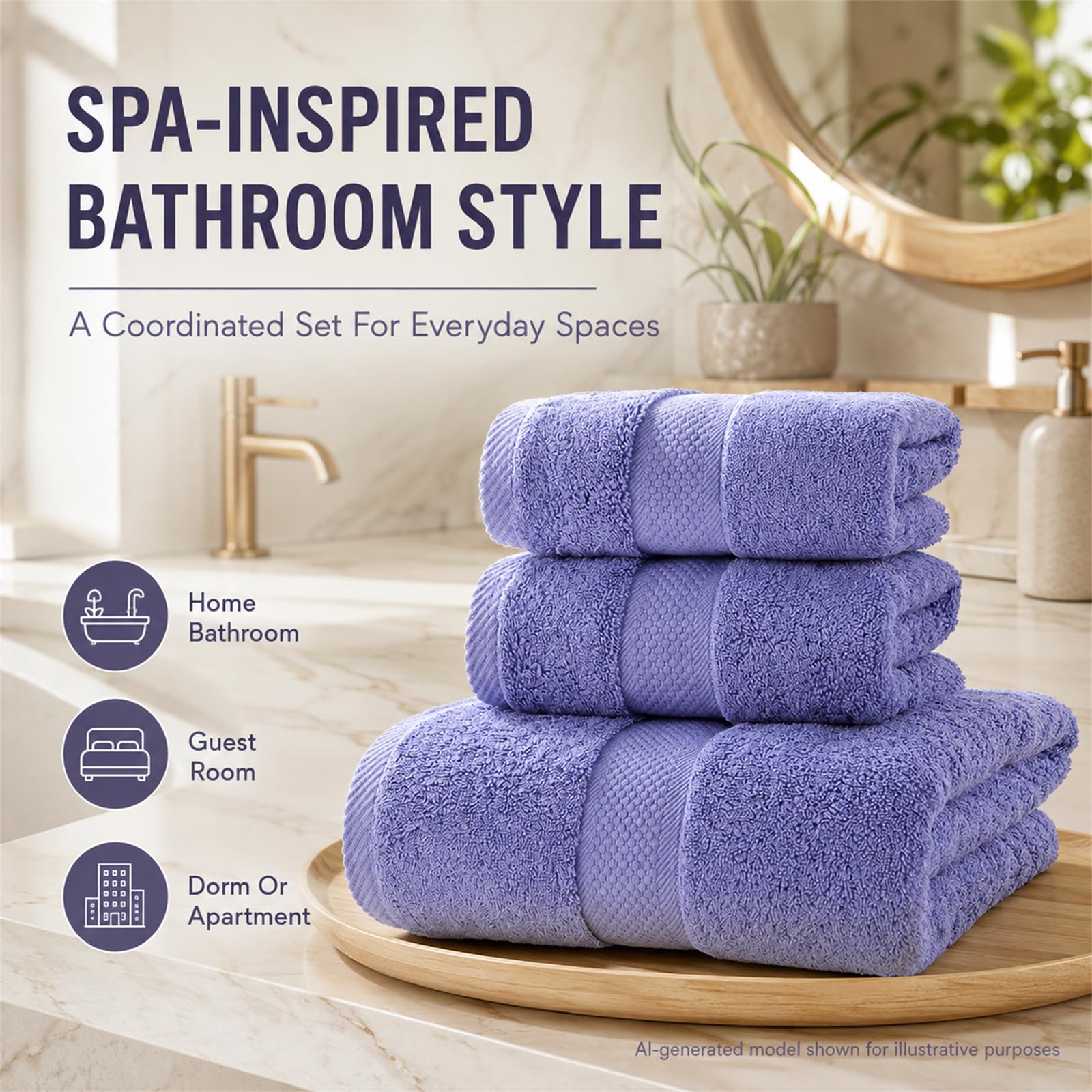Juego de 3 toallas de baño de algodón de 800 g/m², color negro, talla única