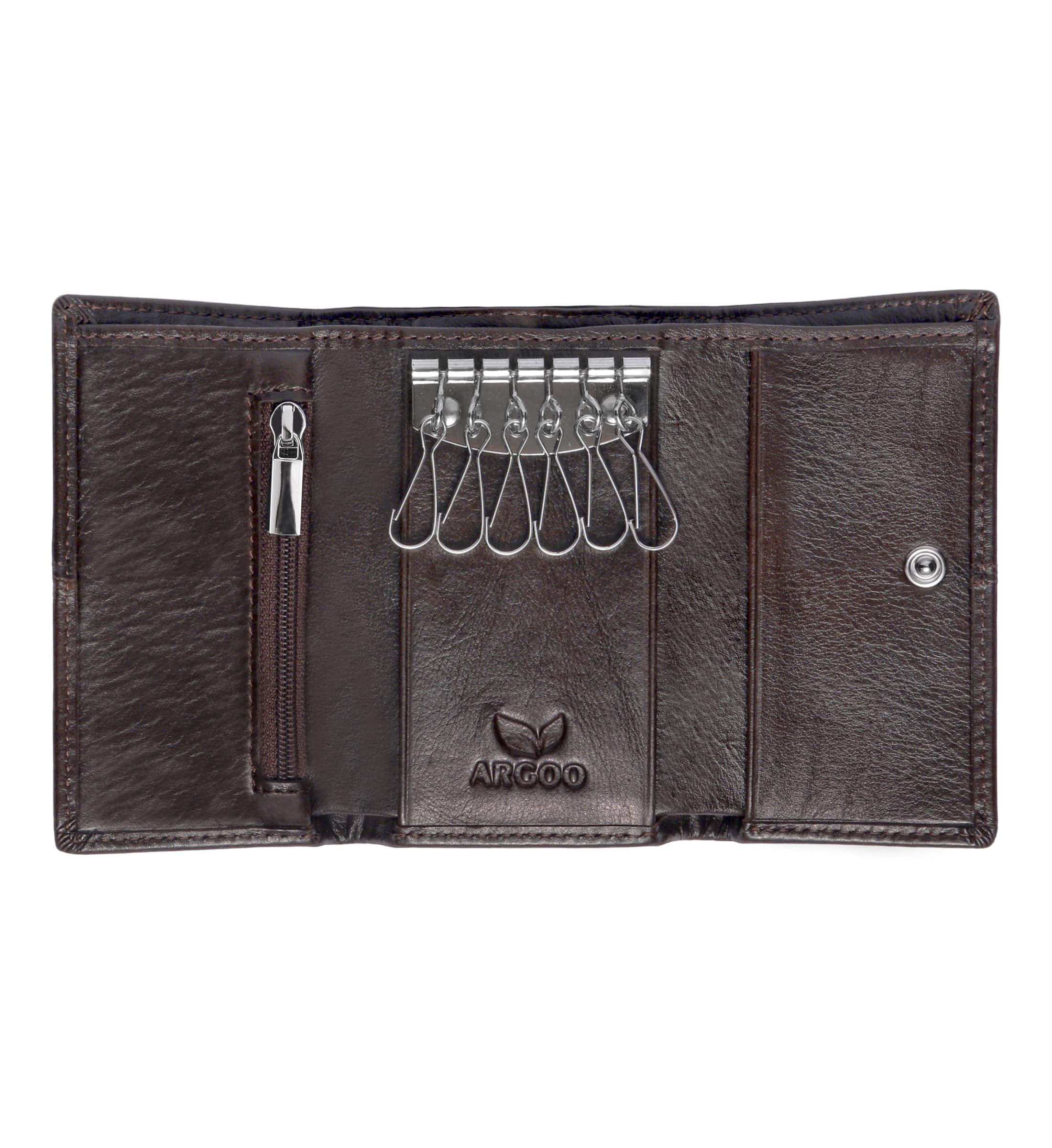 ARGOO Étui à clés en cuir véritable pour homme et femme, triple pliage, multifonction, en cuir, avec crochet à clés, compartiment à billets séparé