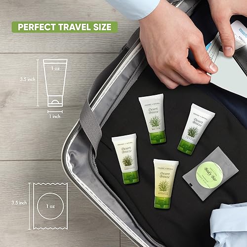 Vista 5 de Desert Breeze Hotel Jabones y artículos de tocador a granel Kit de amenidades 1-Shoppe Champú y acondicionador de 1 oz, gel de baño, loción