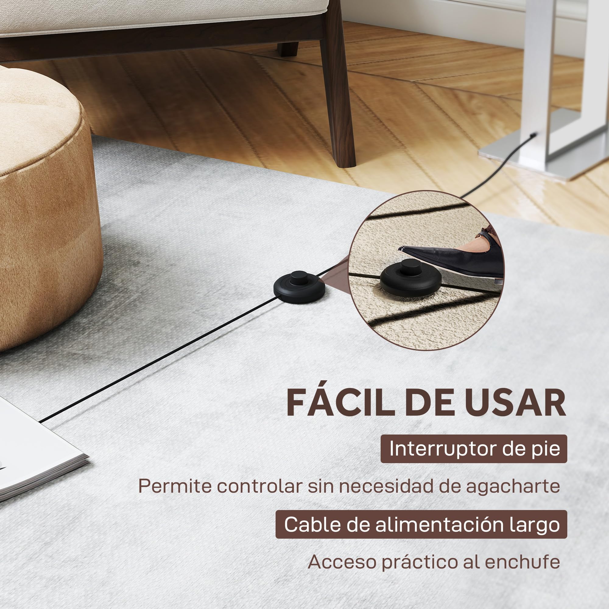 HOMCOM Lámpara de Pie Moderna 150cm con Pantalla de Tela para Salón Blanco | Luz Nocturna, Interruptor de Pie, Base Metálica, para Dormitorio Oficina Sala de Estar