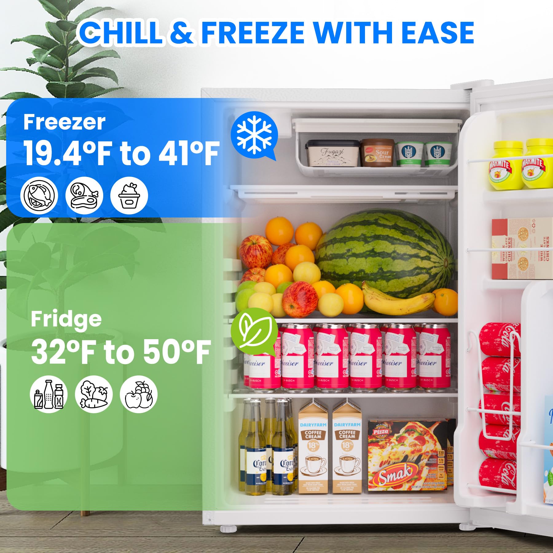 Garveehome 4.5 Cu.Ft Mini Fridge With Freezer, Small Fridge With Freezer,Energy&Space Saving,7 Settings Temperature Adjustable,Low Noise,Compact Refrigerator For Dorm, Office, Apartment, Kitchen on Fridge.com - View 5