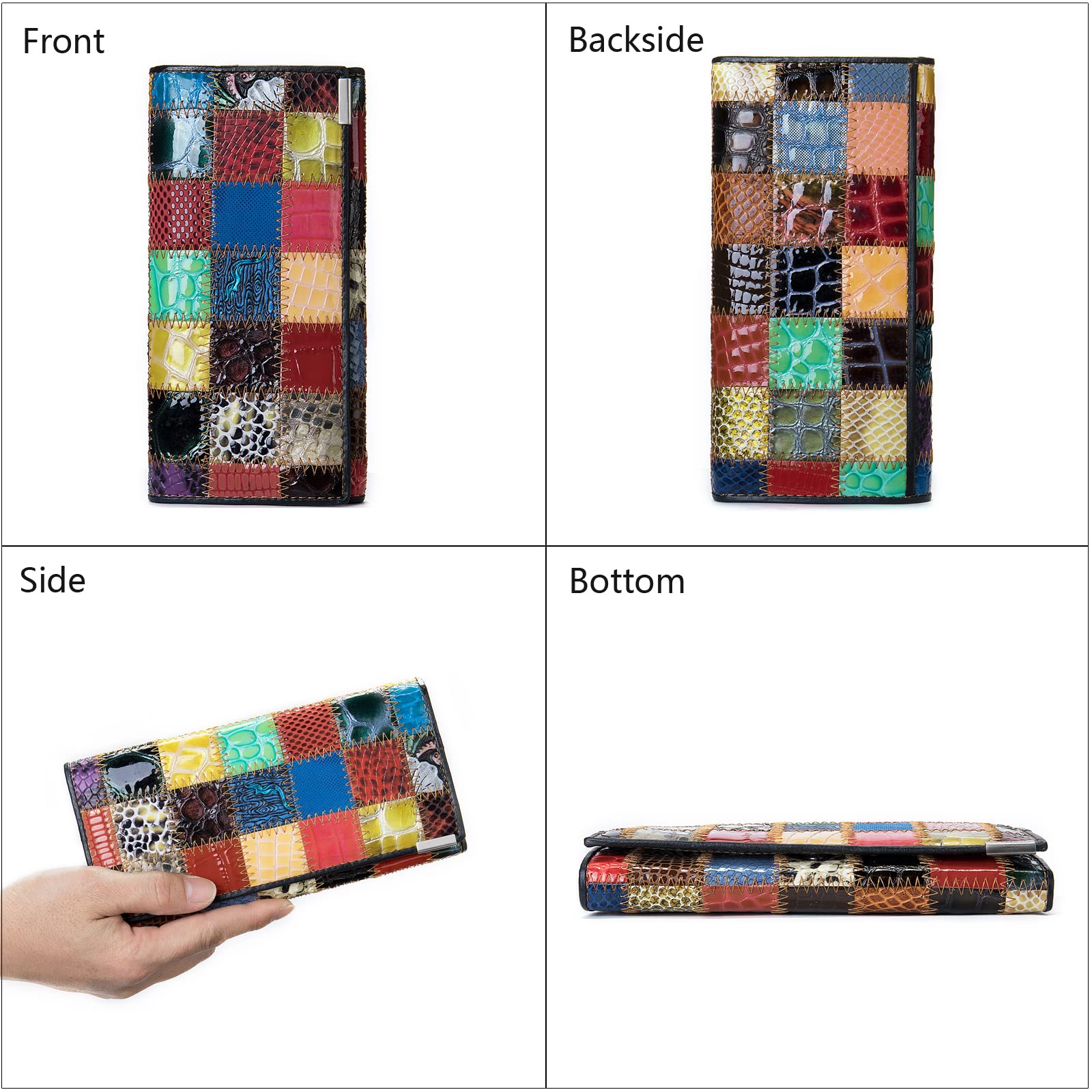 Składany portfel z prawdziwej skóry dla kobiet etui na karty kredytowe blokujące etui na telefon komórkowy styl patchworkowy, kwadratowy-1, Kwadrat1, One Size, Jeden styl