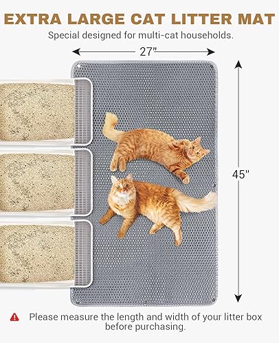 Miniatura 10 de Fostanfly Tapete de arena para gatos, 45 x 27 pulgadas, tapete para atrapar arena para gatitos, color negro, extra grande, XL, tapete de control de