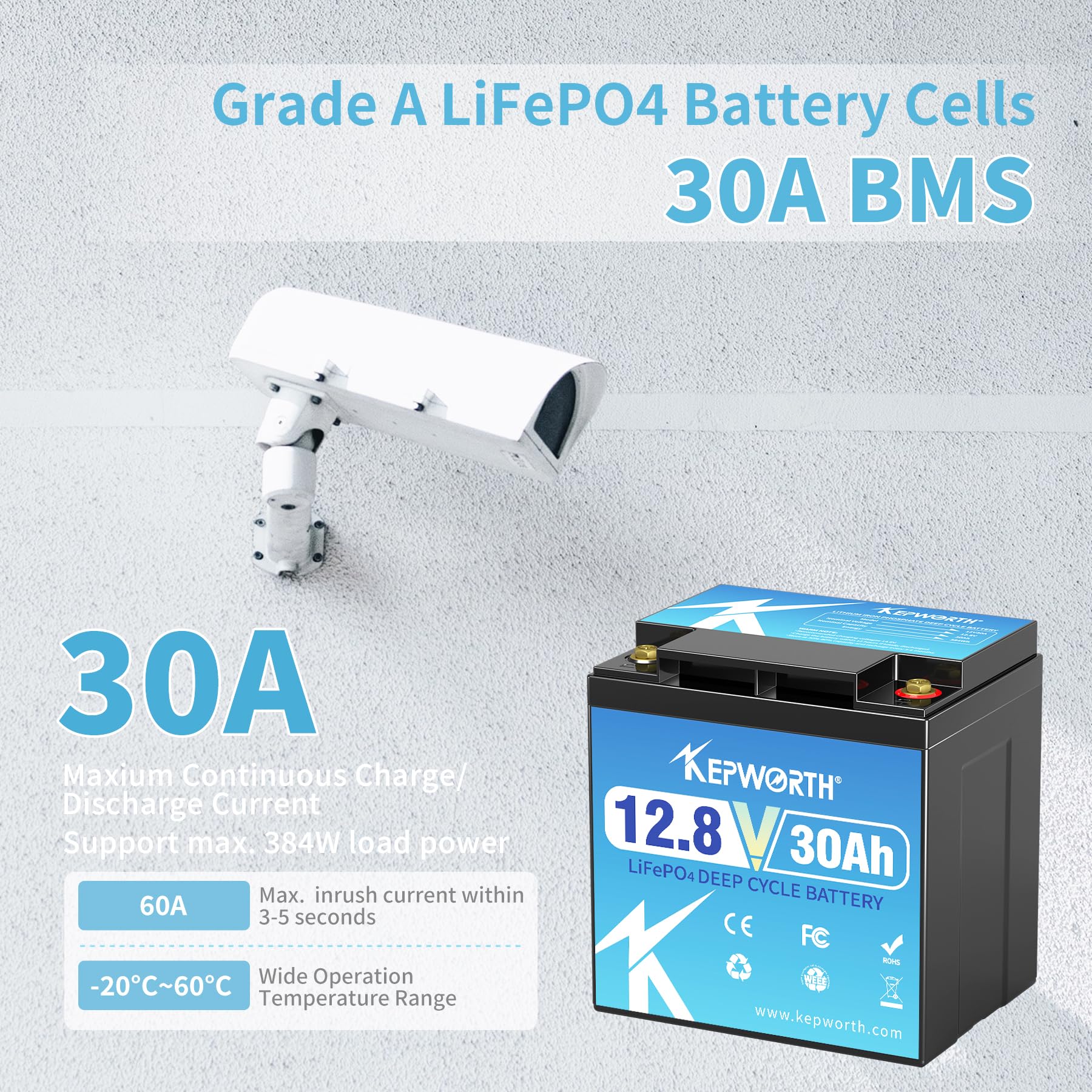KEPWORTH Bateria Litio 12V 30Ah Batería Lifepo4