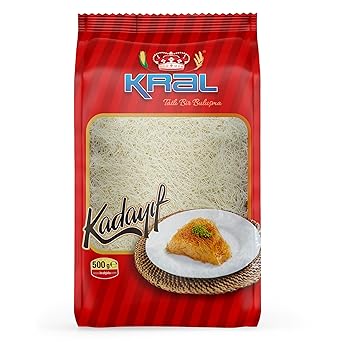Kral Turkish Kataifi, Traditional Shredded Phyllo Dough for Kunefe, Dubai Chocolate & Middle Eastern Desserts, Halal 500g 17.6oz Kadayif