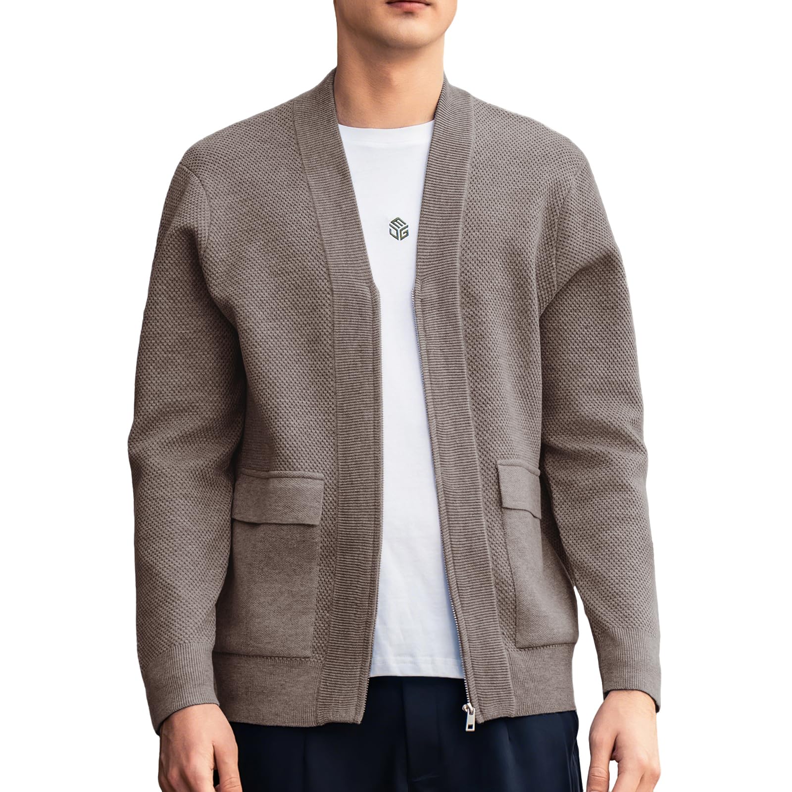 Men's Cardigan Sweater Button Front V-Neck Long Sleeve Knit Sweaters
