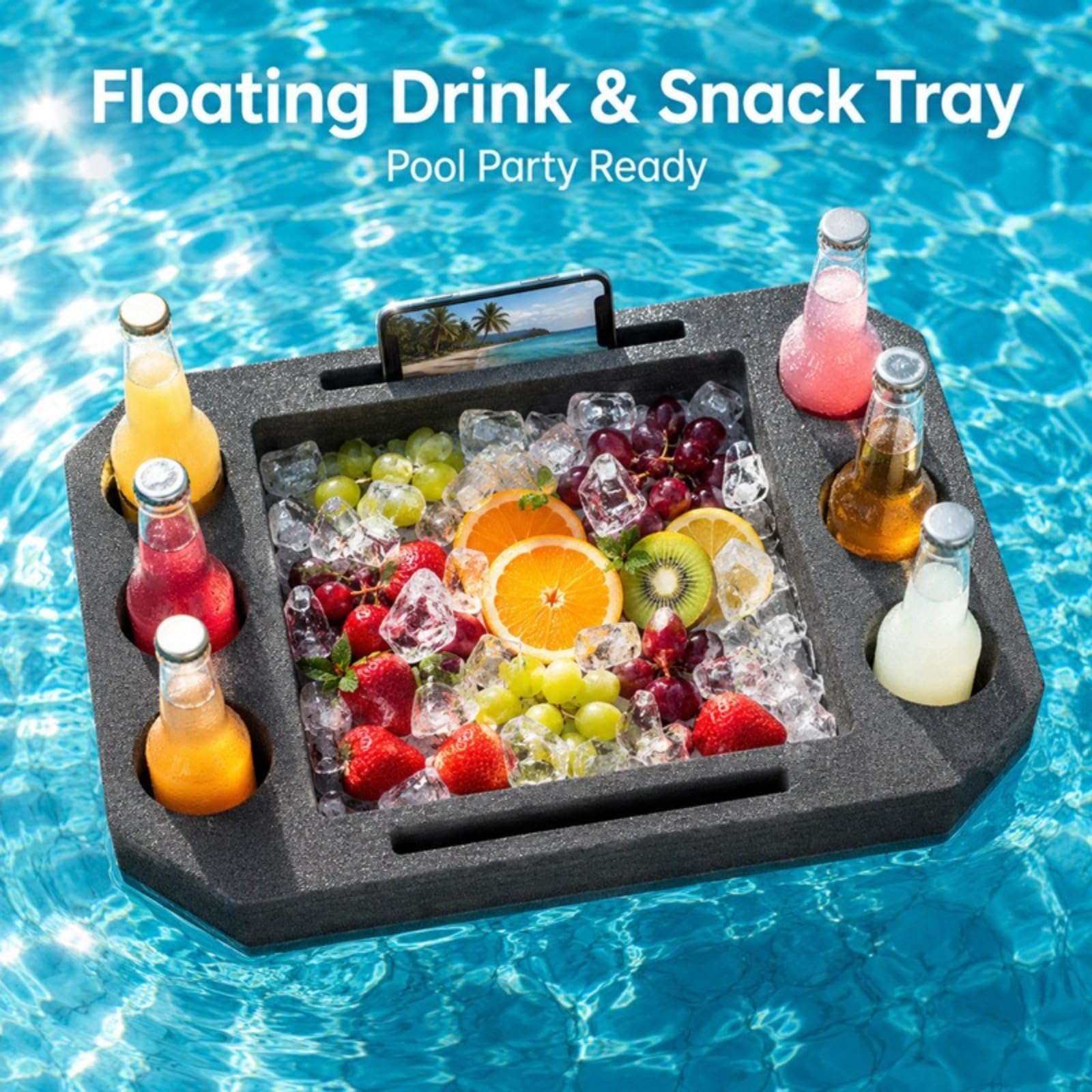 Table Flottante Piscine Grand Format Noir, Plateau Porte Boisson Flottant Étanche pour Boissons Snacks et Décoration, Accessoire Portable pour Piscine Jacuzzi Plage Lac et Fêtes d’Été