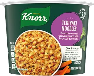 Knorr Pasta Cup For a Quick and Easy Meal, Teriyaki Noodles Made with 100% Real Vegetables & No Artificial Flavors or Preservatives, 2.6 oz (Pack of 8)