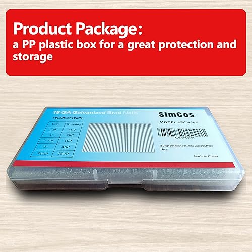 Miniatura 3 de Clavos Brad de calibre 18 (2 pulgadas, 1-14 pulgadas, 1 pulgada, 58 pulgadas), 1600 uñas de pistola de uñas 18 GA, uñas de acabado surtidos y