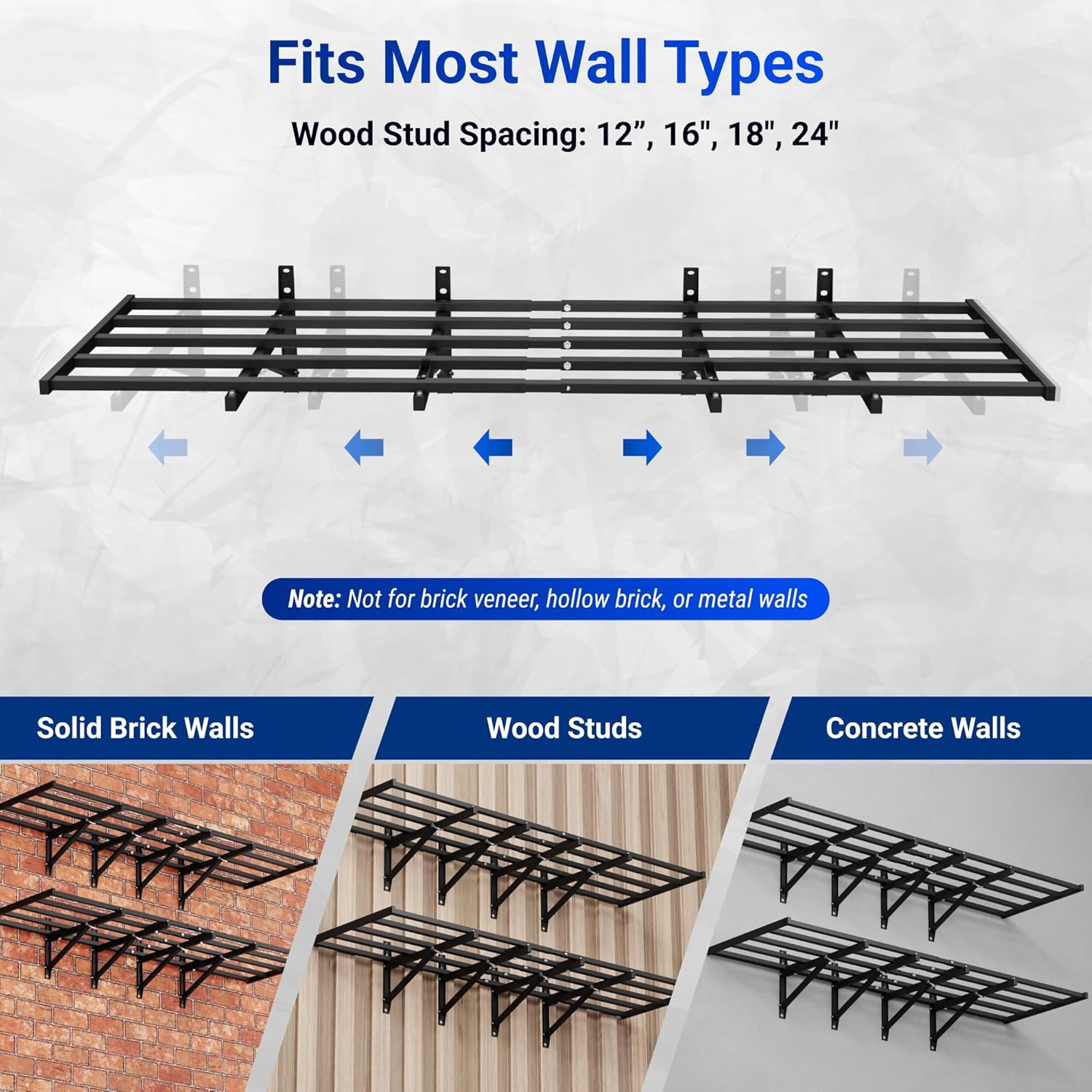 FLEXIMOUNTS Fold-Down 2x6ft Garage Wall Shelving, 4-Pack Heavy Duty Folding Garage Shelving Wall Mounted, 1800 lbs Capacity, Storage for Power Tools, Garden Supplies & Seasonal Storage, Lite Series