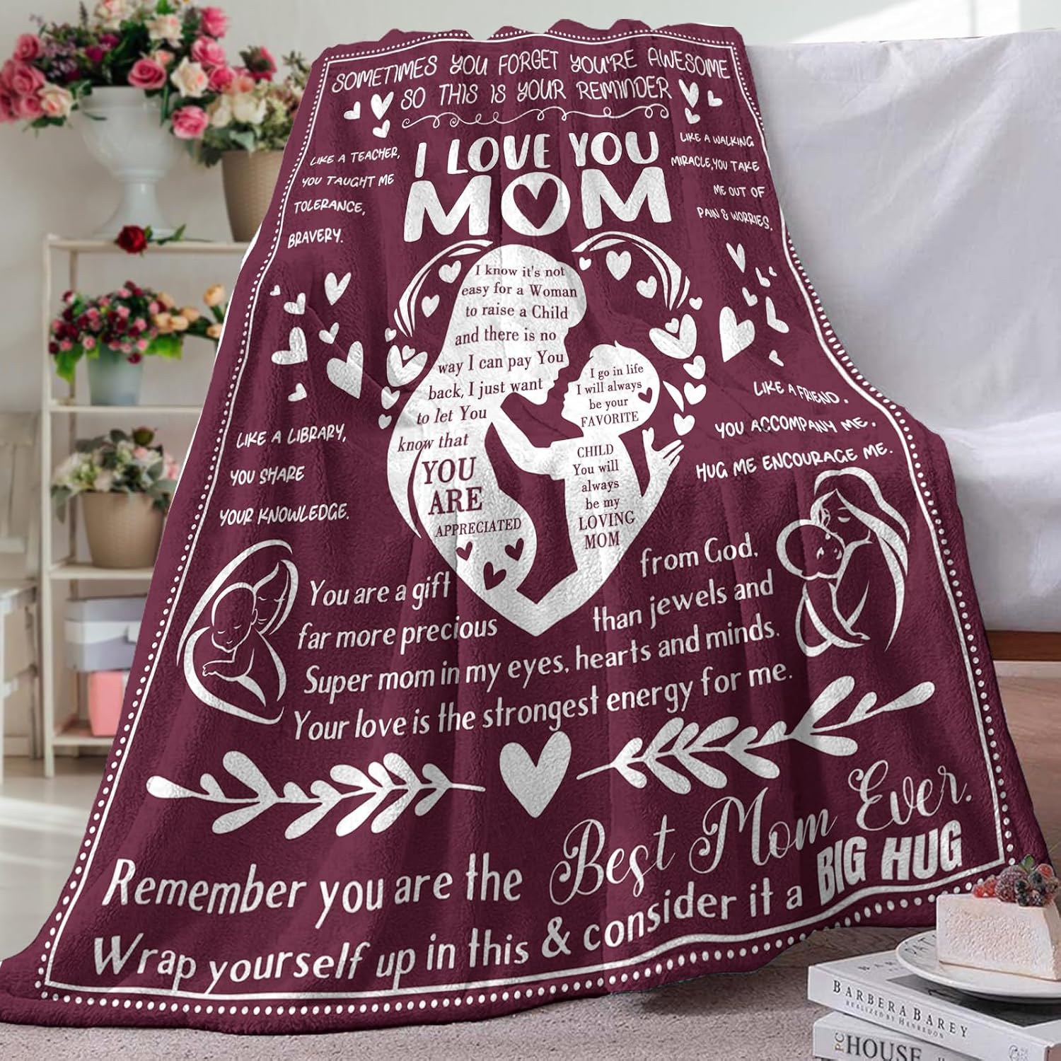 Gift for Mom from Daughter Son Flannel Throw Blanket, for Mama, Birthday Ideas, I Love You Mom Present for Women, Soft Bedding Sofa Blankets 50 x 60 in - Image 5