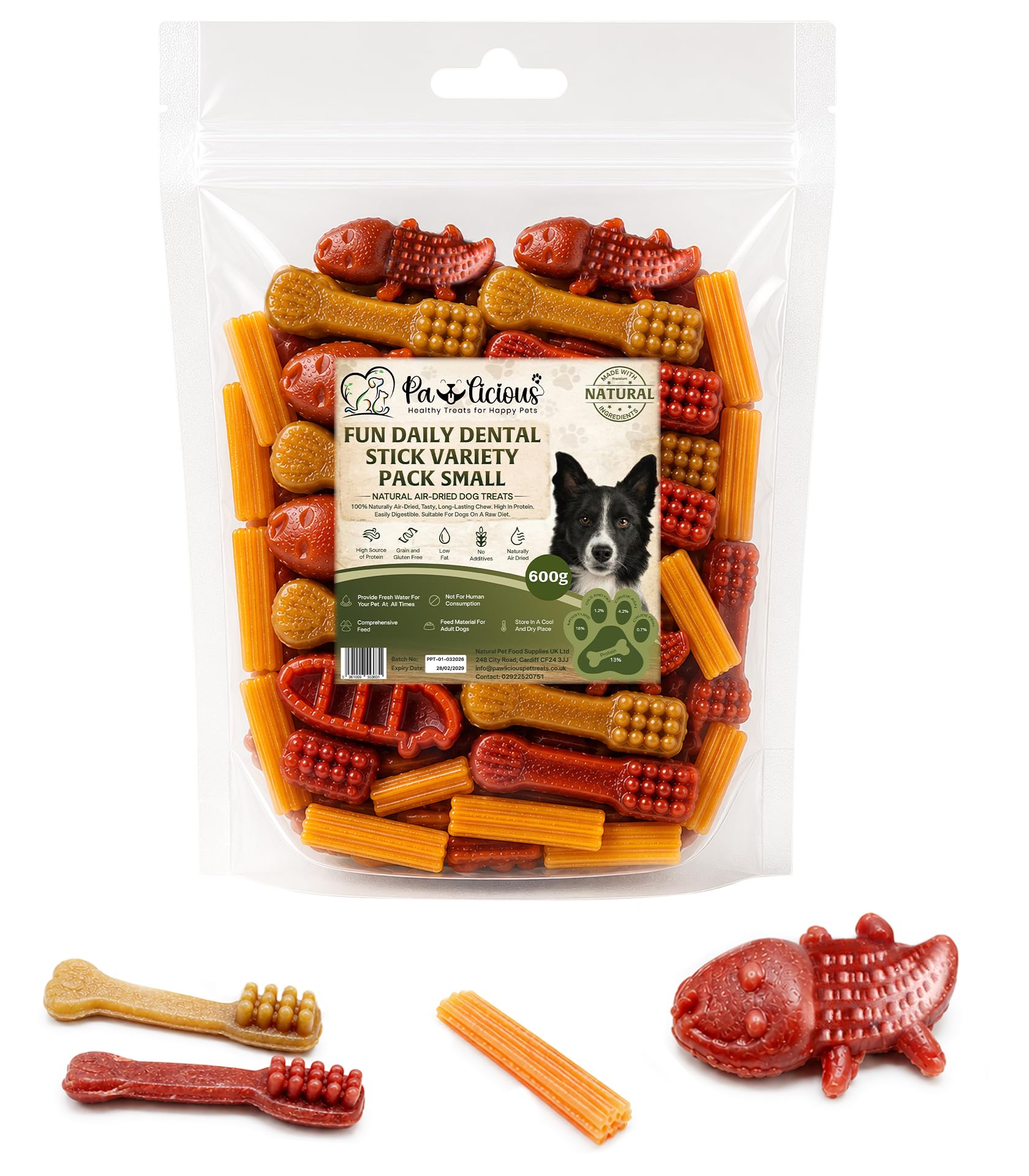 Pawlicious Fun Daily Dental Stick Variety Pack Small 60 pieces(600g), Natural Dental Dog Chews for Everyday Treats, Natural Dog Dental Chews, Grain Free, Freshens Breath and Hypoallergenic