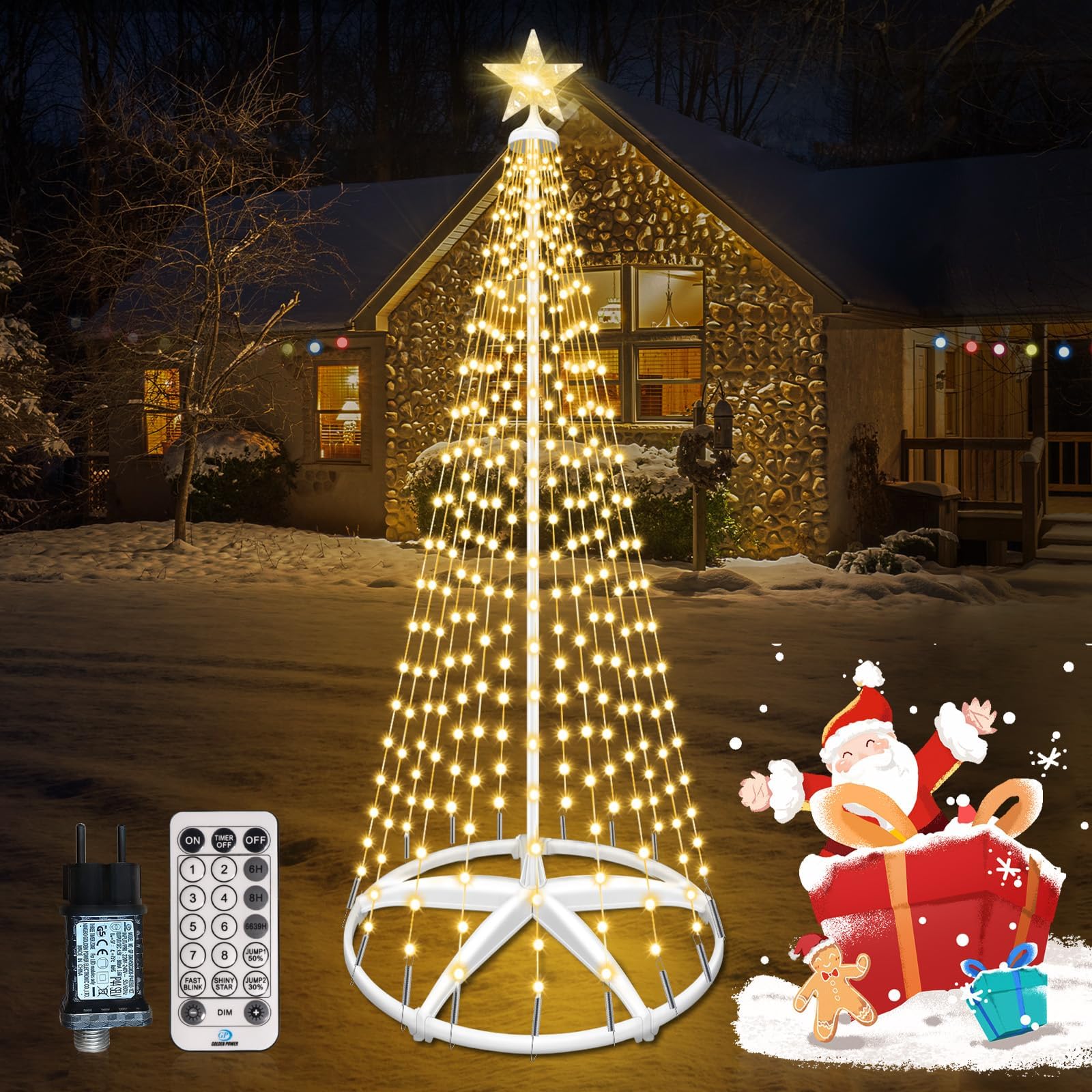 Forlivese LED Weihnachtsbaum Warmweiß, 12 Modi Tannenbaum Lichterbaum Weihnachtsdeko mit 3 Timer und 4 Helligkeitseinstellung, Lichterkette Weihnachtsbaum mit Fernsteuerung für Garten Rasen Hof