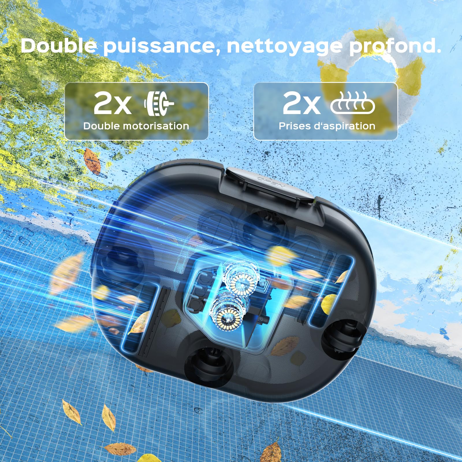 S1PRO 2026 Upgrade Robot Piscine, Autonomie de 120 Minutes, Double Moteur Nettoyeur de Piscine, Compact et Léger Aspirateur Piscine sans Fil, Idéal pour Piscines à Fond Plat 95m², Blanc Noir