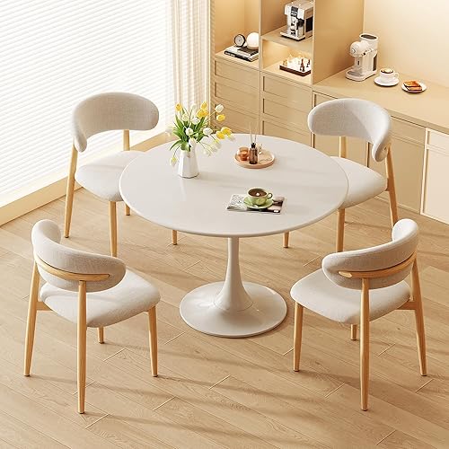 Miniatura 2 de Juego de 2 sillas de comedor para cocina, mesa de comedor de mediados de siglo, modernas sillas de comedor tapizadas de lino con patas de metal,