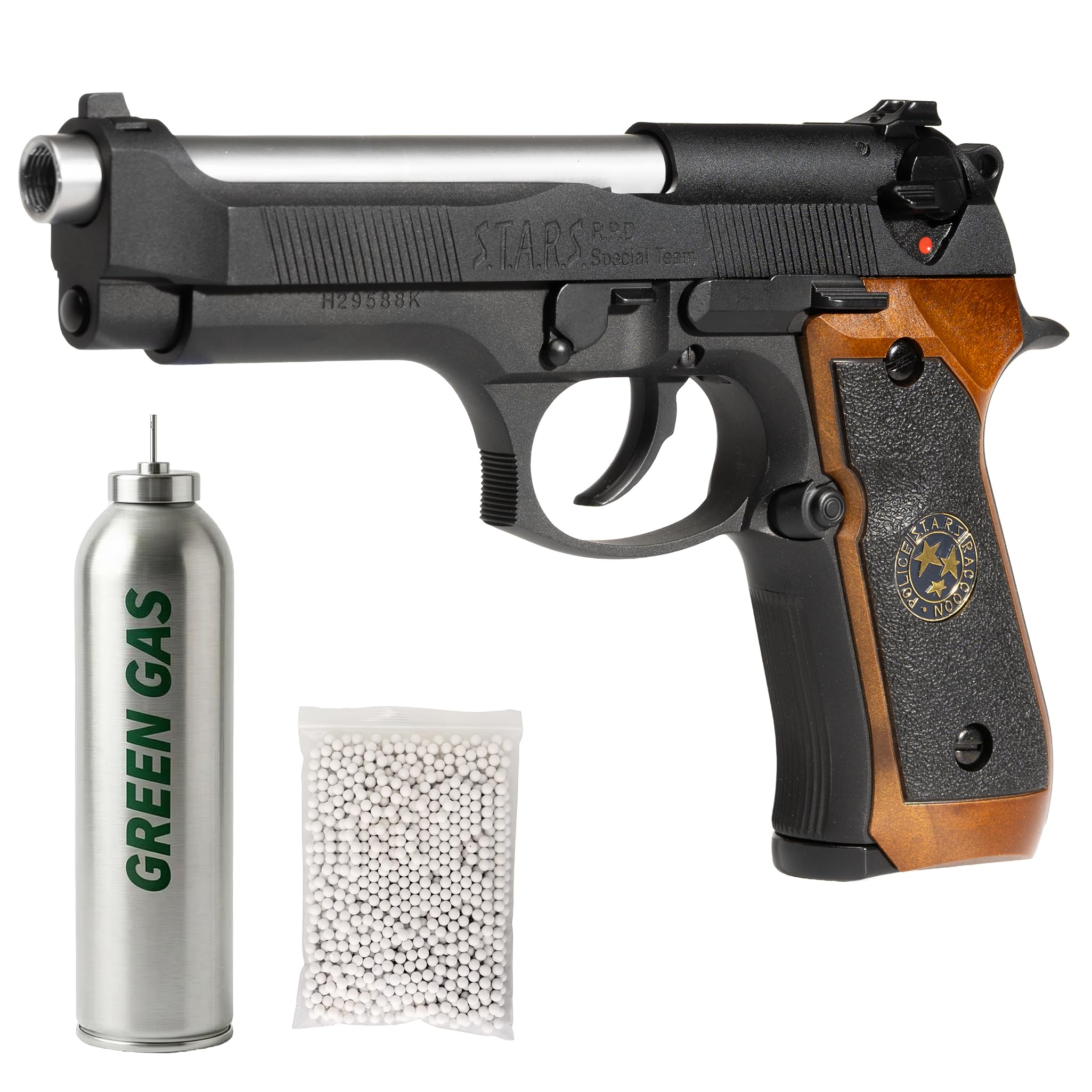 Pistola gas scarrellante softair M92 full metal, POTENZA 0,9 JOULE, calibro 6mm, caricatore 27 colpi, hop-up regolabile, sicura/semi-auto, 220mm 950g