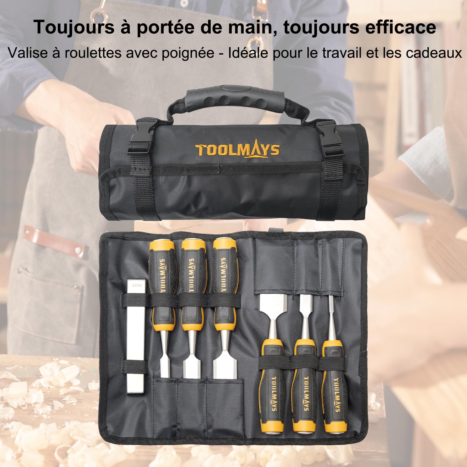 Ciseaux à Bois En Cr-V 6 PièCes, 6, 12, 18, 24, 32, 38 mm, Gouge A Bois Avec Pierre à Aiguiser Et Sacoche Pour Menuiserie Sculpture