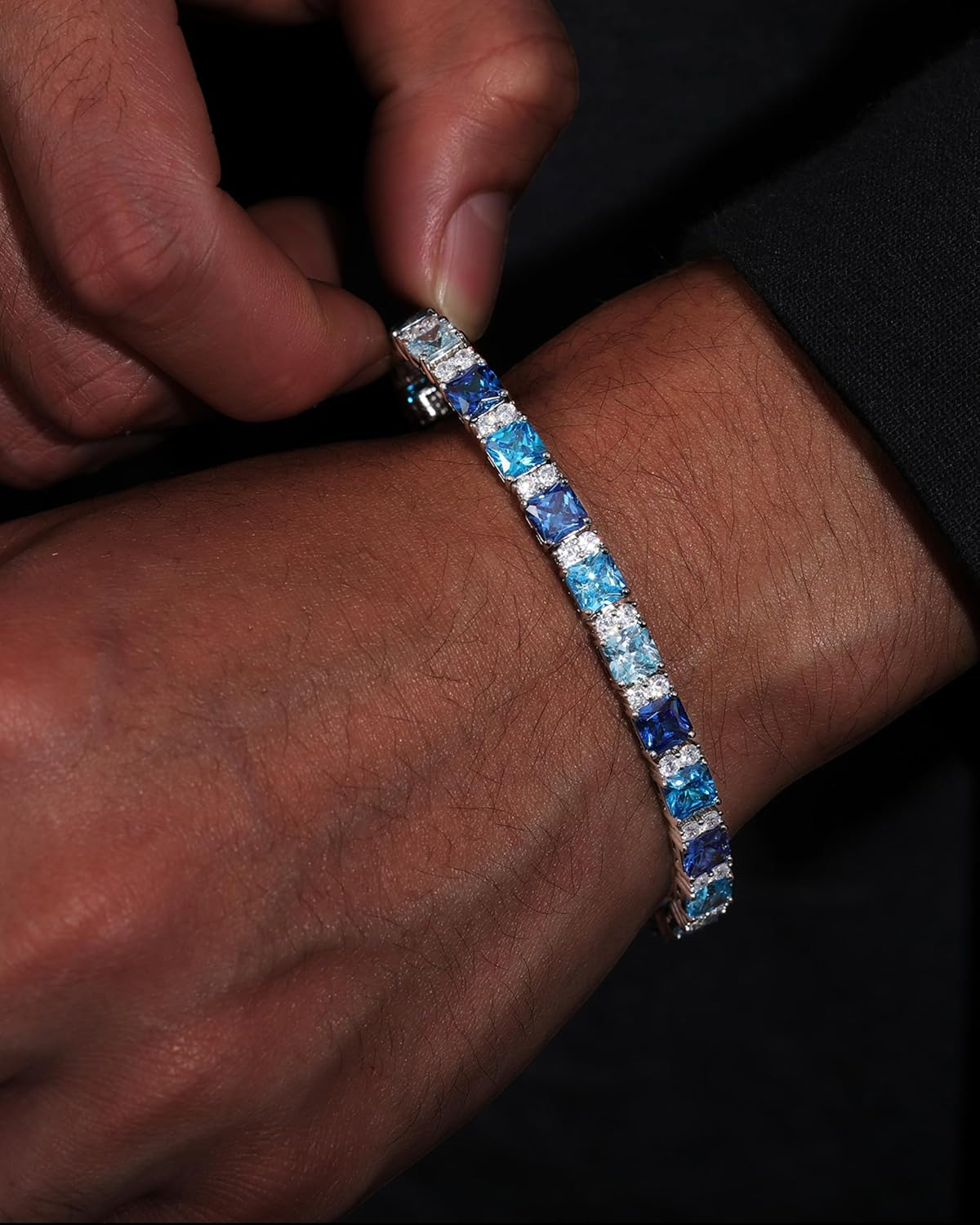 Blue Tennis Bracelet For Men Women, 6.5MM, 6.5-8.0inches, 925 Sterling Silver, Cubic Zirconia, 18K Gold Plated Colorful Gemstone Birthstone Bracelet- Gifts For Birthday, Anniversary, Christmas - Image 9