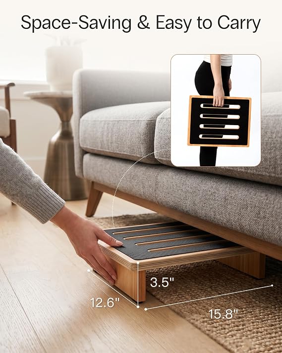 StrongTek Single Step Stool Wood with Rubber Tread Surface Natural