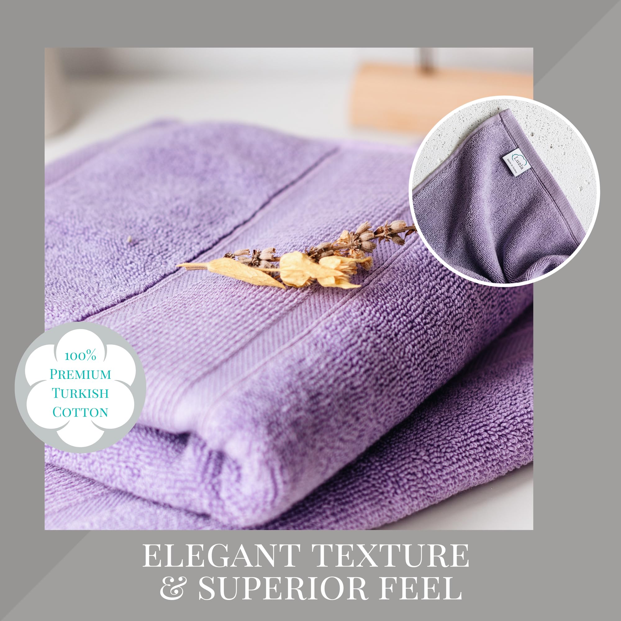 Luzia Set di asciugamani da 8 pezzi, 100% cotone turco, qualità premium, 2 asciugamani da bagno, 2 asciugamani per le mani e 4 asciugamani (lavanda)