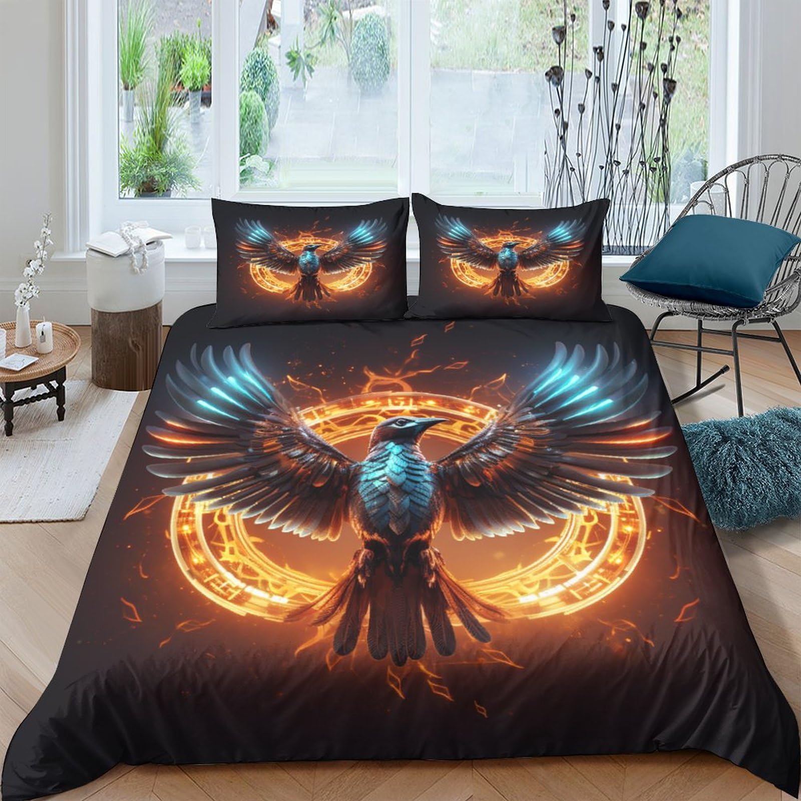 Housse de couette aigle 3D en microfibre double 200x200 cm avec 2 taies d'oreiller