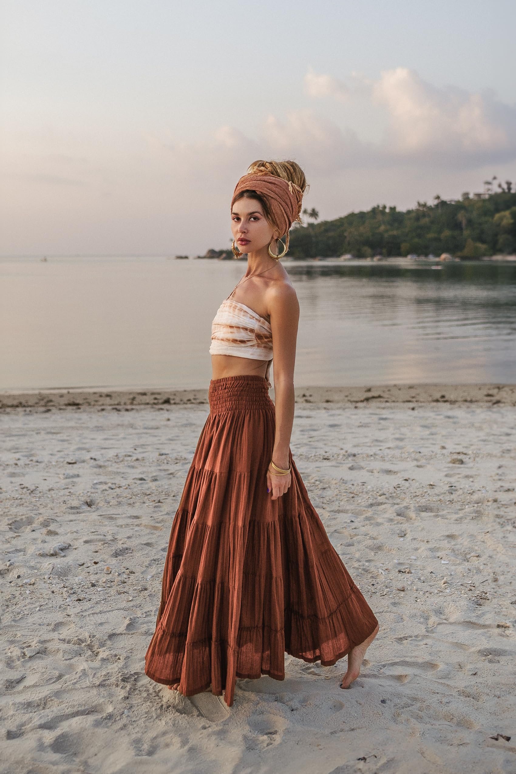 Thaluta Damen Maxirock im Boho-Stil, langer, fließender Baumwollrock „Moana“