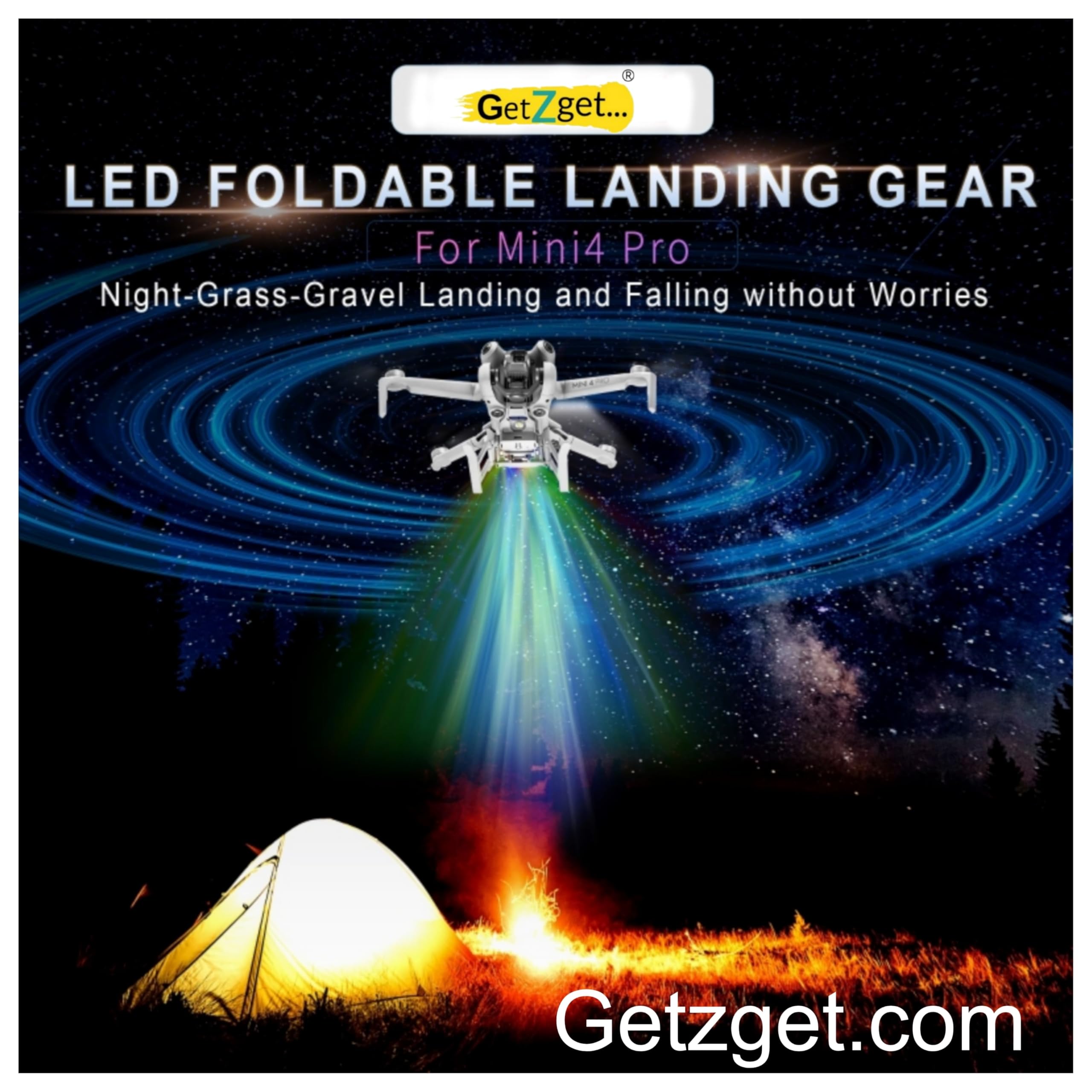 GetZget® Led Height Extender Compatible with Dji Mini 4 pro Landing gear Leg- Comes with 3 Lighting Modes Night Flying Accessories