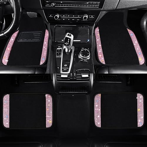 Miniatura 2 de Tapetes de piso de diamantes de imitación brillantes para automóvil, tapetes de piso de automóvil de cristal brillante con almohadilla
