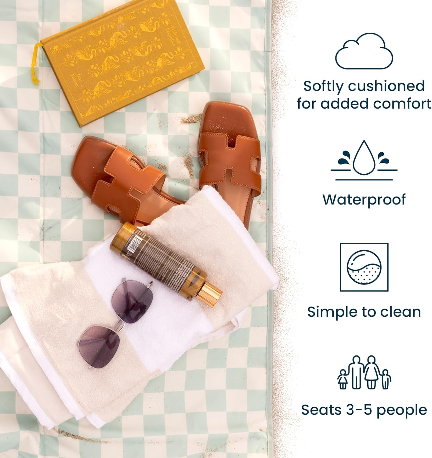 Tiny Twinkle Waterproof Picnic Blanket | 5'x7' 100% Recycled Polyester, Sandproof, Foldable & Portable for Beach, Camping, Travel (Sage Checkers - Image 7