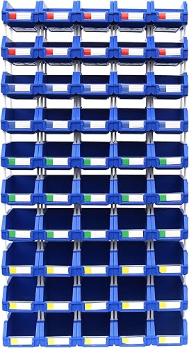 Miniatura 8 de Blue - Organizador de contenedores de almacenamiento termoplástico resistente, apilable, colgante, de conexión lateral (paquete de 8), mediano, 5.9