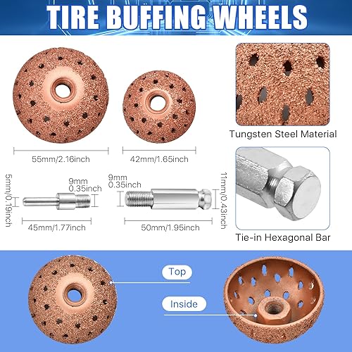 Miniatura 2 de Supkiir Kit de parches de reparación de neumáticos, rueda de pulido de neumáticos, rueda de pulido de acero de tungsteno de 1.654 in y 2.165 in y