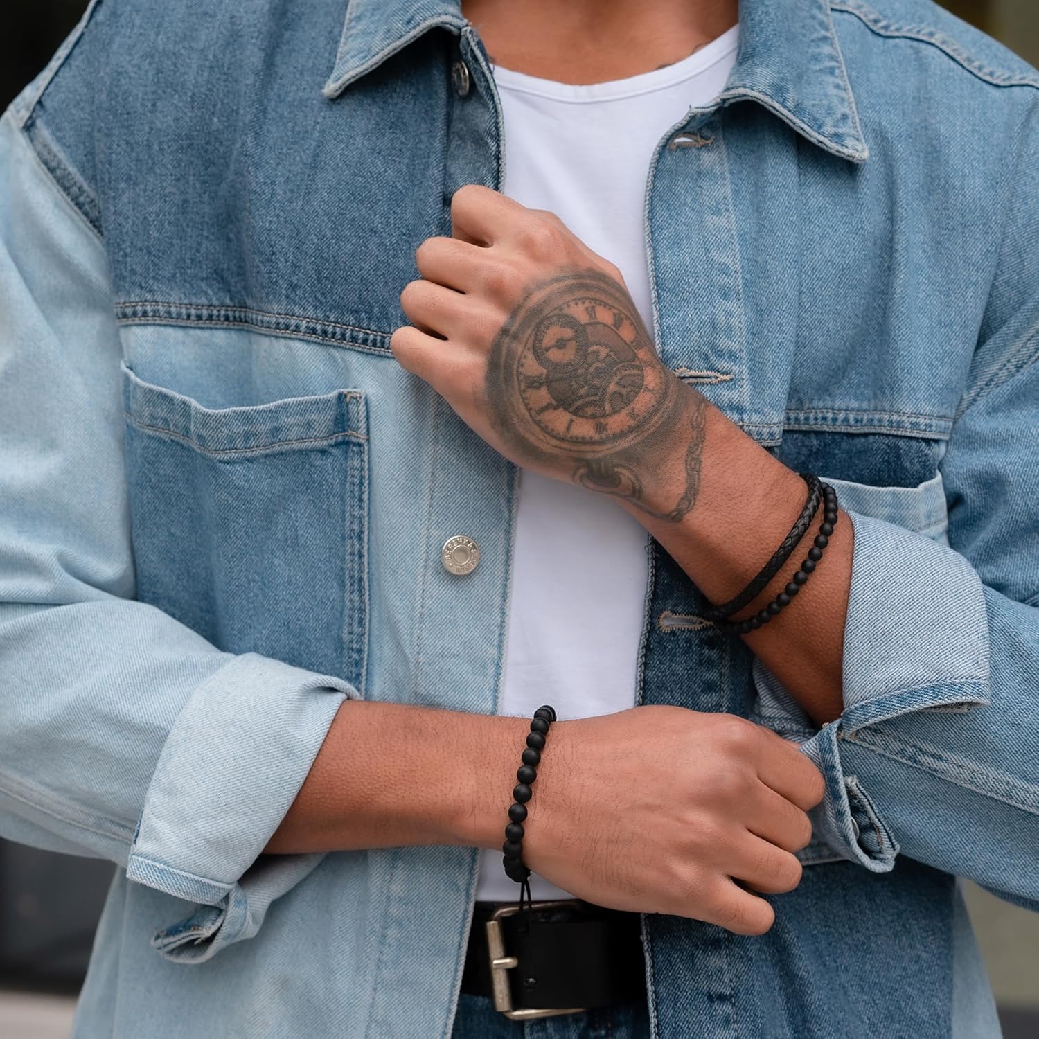 RTZN® Black Onyx Bracelet for Men – Premium Artisan Handcrafted Authentic Matte Black Beaded Bracelet for Men – 8MM Adjustable Mens Beaded Bracelets - Image 2