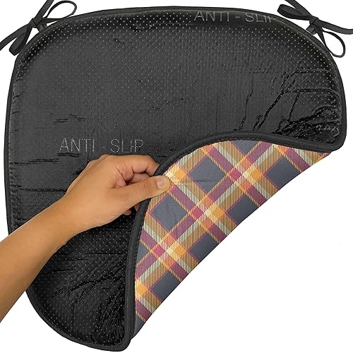 Miniatura 6 de Ambesonne Juego de 2 cojines de asiento para silla de tartán, diseño tradicional británico clásico de estilo campestre, acolchado de asiento